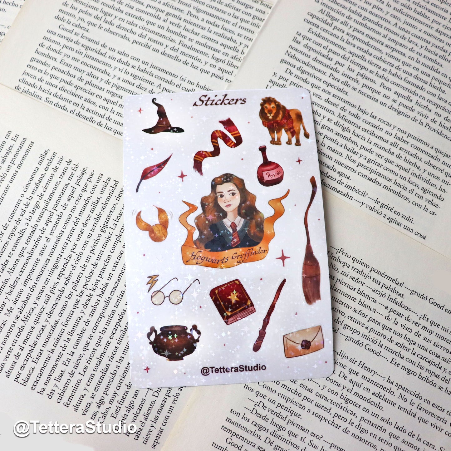 🦁✨ Planilla de Stickers – Gryffindor con Hermione | Valentía en Cada Detalle 🎒📖