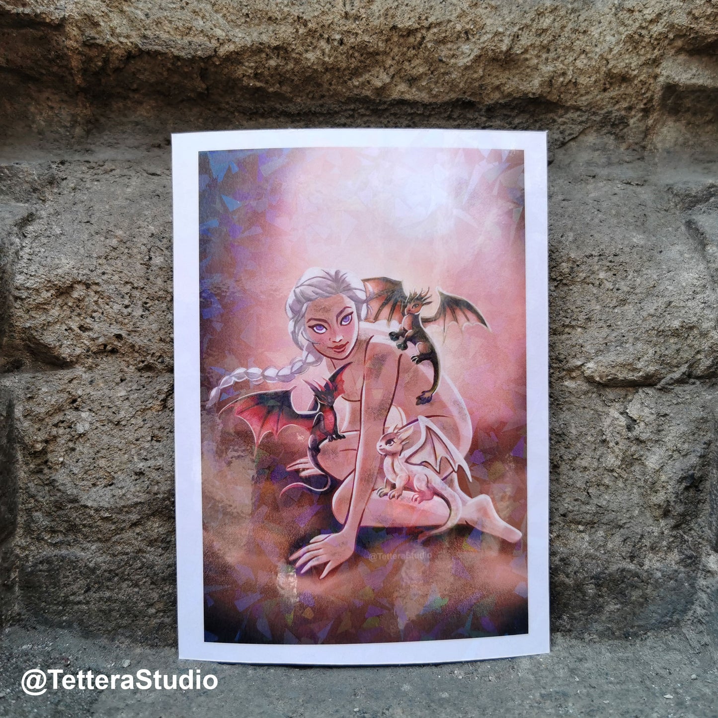 🐉🔥 Postal Ilustrada – Nacimiento de los Dragones de Khaleesi | Inspirada en Juego de Tronos ✨📮