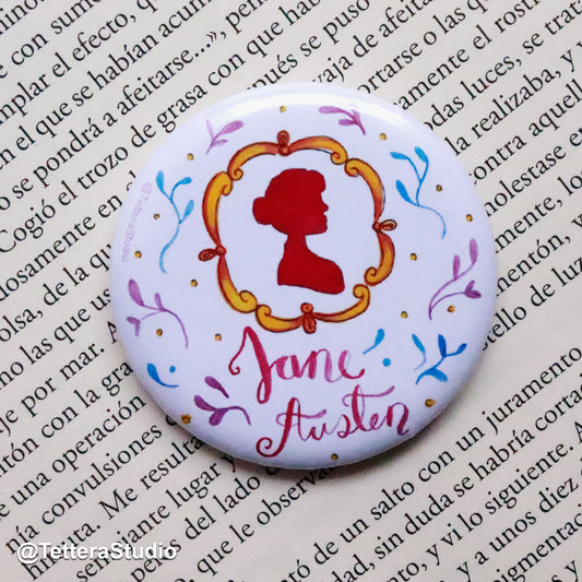 📌 Botón “Jane Austen” – Colorido y Literario | Ideal para fans de los clásicos románticos 📚💐