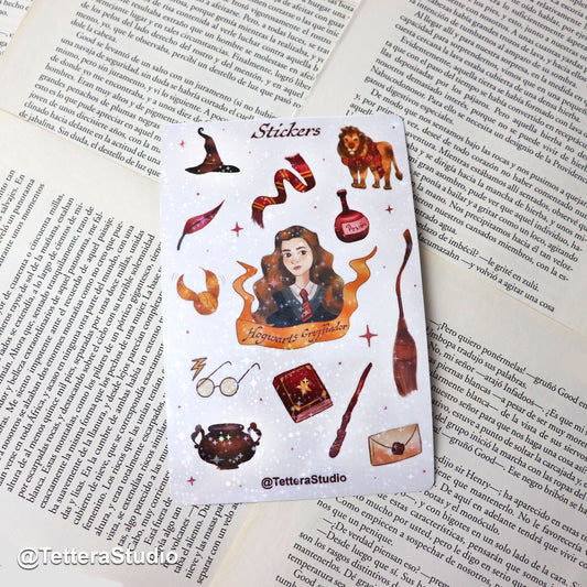🦁✨ Planilla de Stickers – Gryffindor con Hermione | Valentía en Cada Detalle 🎒📖