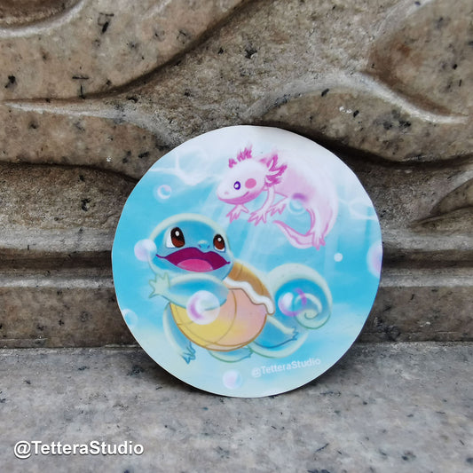 🐢 Sticker Squirtle y Ajolote Nadando – Fan Art Acuático y Tierno