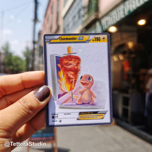 Tarjeta Coleccionable Charmander x Tacos al Pastor | Fan Art Estilo Pokémon