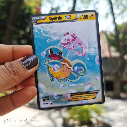 Tarjeta Coleccionable Fan Art | Squirtle & Ajolote – Estilo Pokémon con Toque Mexicano